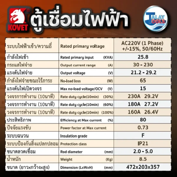 เครื่องเชื่อมไฟฟ้า KOVET ARC 251C DC STICK (MMA) - Image 4