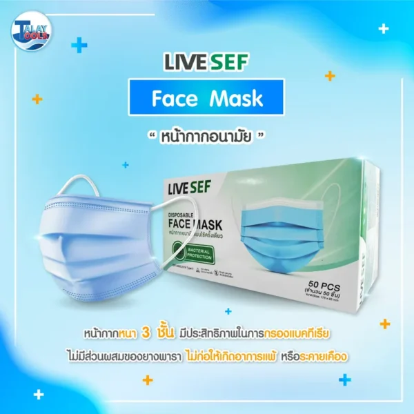 LIVE SEF หน้ากากอนามัย สีฟ้า 50 ชิ้น/กล่อง - Image 3
