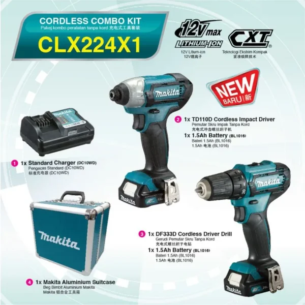 ชุดสว่านไฟฟ้าไร้สาย MAKITA รุ่น CLX224X1 ไขควงกระแทกไร้สาย + สว่านไขควงไร้สาย - Image 3
