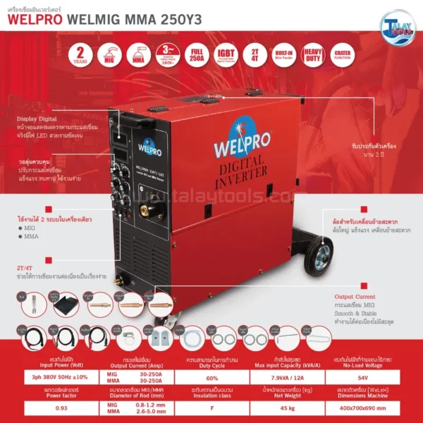 เครื่องเชื่อมอินเวอร์เตอร์ WELPRO WELMIG MMA 250Y3 ( 2 ระบบ ) - Image 2