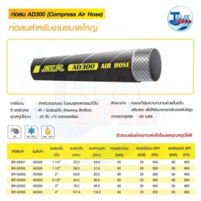 ท่อลมสีดำรุ่น NCR AD300 พร้อมตัวอักษรพิมพ์สเปคแสดงแรงดันใช้งาน 300 PSI