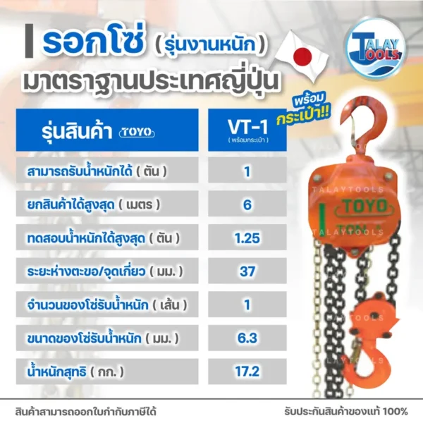 รอกโซ่ TOYO งานหนักมีกระเป๋า รุ่น VT-1 (1ตัน) 6 ม. - Image 2