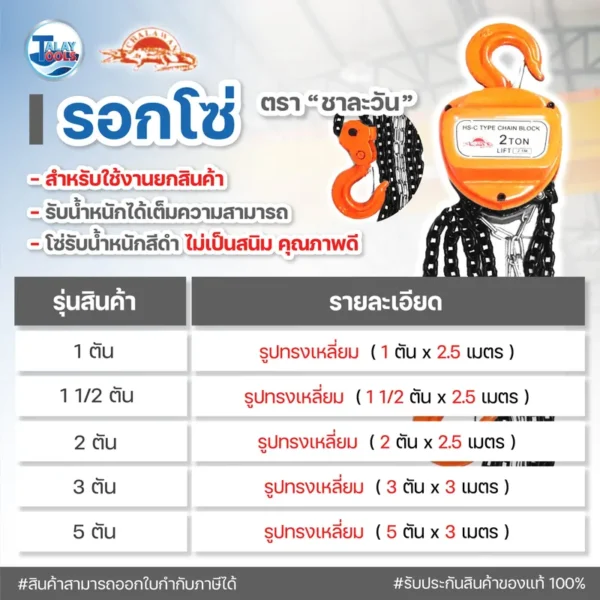 รอกโซ่ ทรงเหลี่ยม ตรา ชาละวัน (1ตัน x 2.5เมตร) - Image 2
