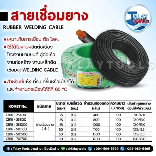 สายเชื่อมยาง GOODWILL สีดำ 35sqmm. (1000 เส้น) #0.12mm. - Image 2