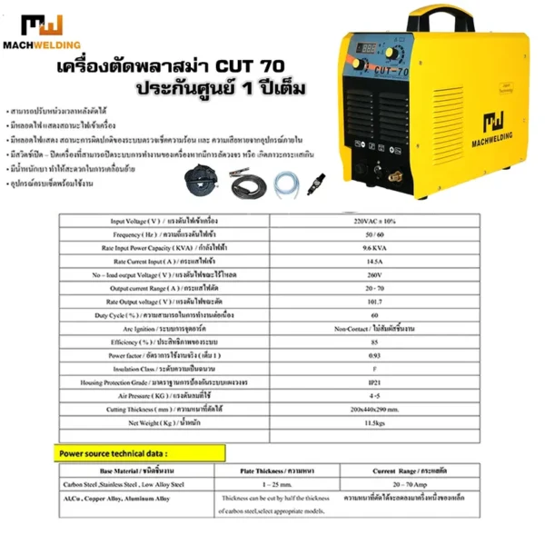 เครื่องตัดพลาสม่า AIR PLASMA MACH WELDING รุ่น CUT 70 - Image 3