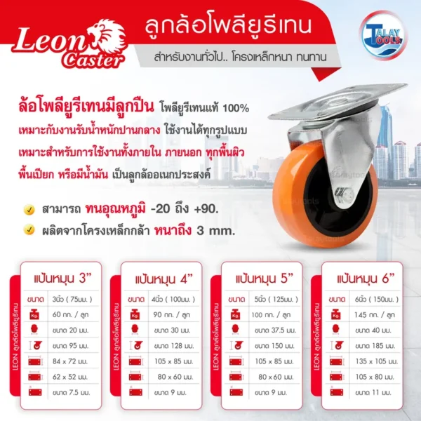 ล้อโพลียูรีเทนมีลูกปืน ( แป้นหมุน ) ขนาด 6 นิ้ว - Image 2