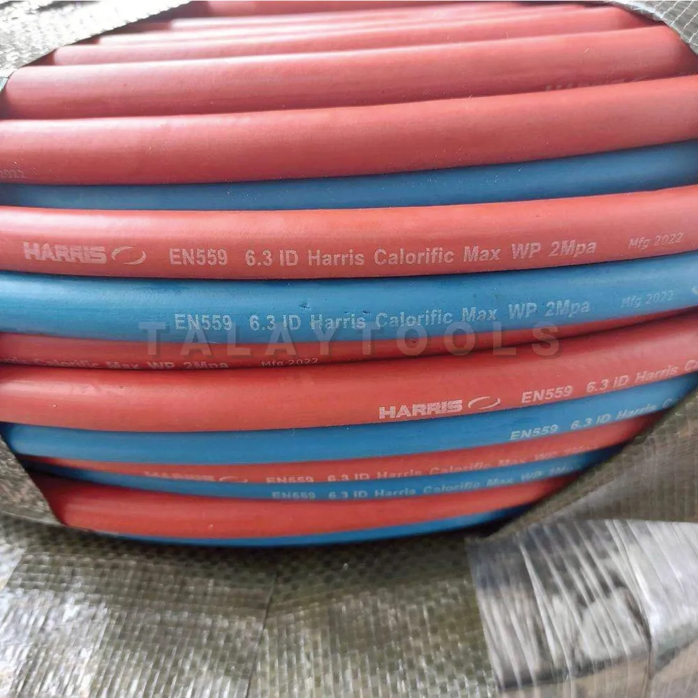 สายลมคู่ยาง น้ำเงิน-แดง HARRIS ขนาด 1/4"x1/4"x100 เมตร 9 สายลมคู่ยาง HARRIS ขนาด 1/4 นิ้ว สำหรับงานเชื่อมแก๊ส (Oxy-Fuel Welding/Cutting)